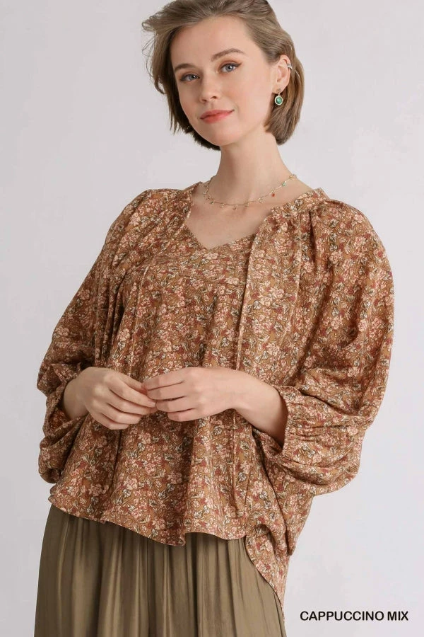 UMGEE Floral Print Balloon Sleeve Top Tops 1 UMGEE Floral Print Balloon Sleeve Top Tops