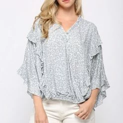 Gigio Steel Blue Printed Top New Arrivals