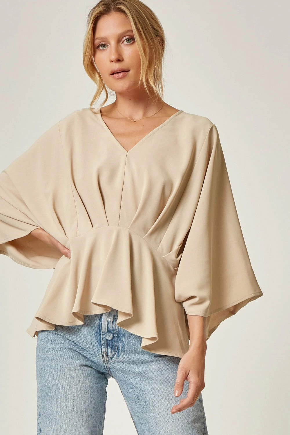 Andree By Unit New Arrivals Taupe V Neck Top 4 Andree By Unit New Arrivals Taupe V Neck Top