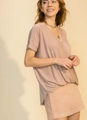 Hyfve Short Sleeve Taupe Surplice Top