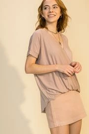 Hyfve Short Sleeve Taupe Surplice Top 2 Hyfve Short Sleeve Taupe Surplice Top