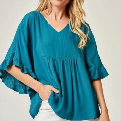 Andree By Unit Teal Ruffle Sleeve Top 13 Andree By Unit Teal Ruffle Sleeve Top