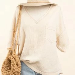 Very J Natural Frayed Pocket Top New Arrivals