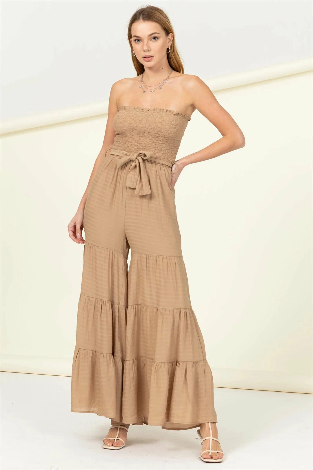 Hyfve Taupe Strapless Jumpsuit New Arrivals 1 Hyfve Taupe Strapless Jumpsuit New Arrivals