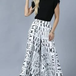 Nylon New Arrivals White Palazzo Print Pants