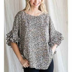 Jodifl New Arrivals Leopard Pleated Sleeve Top