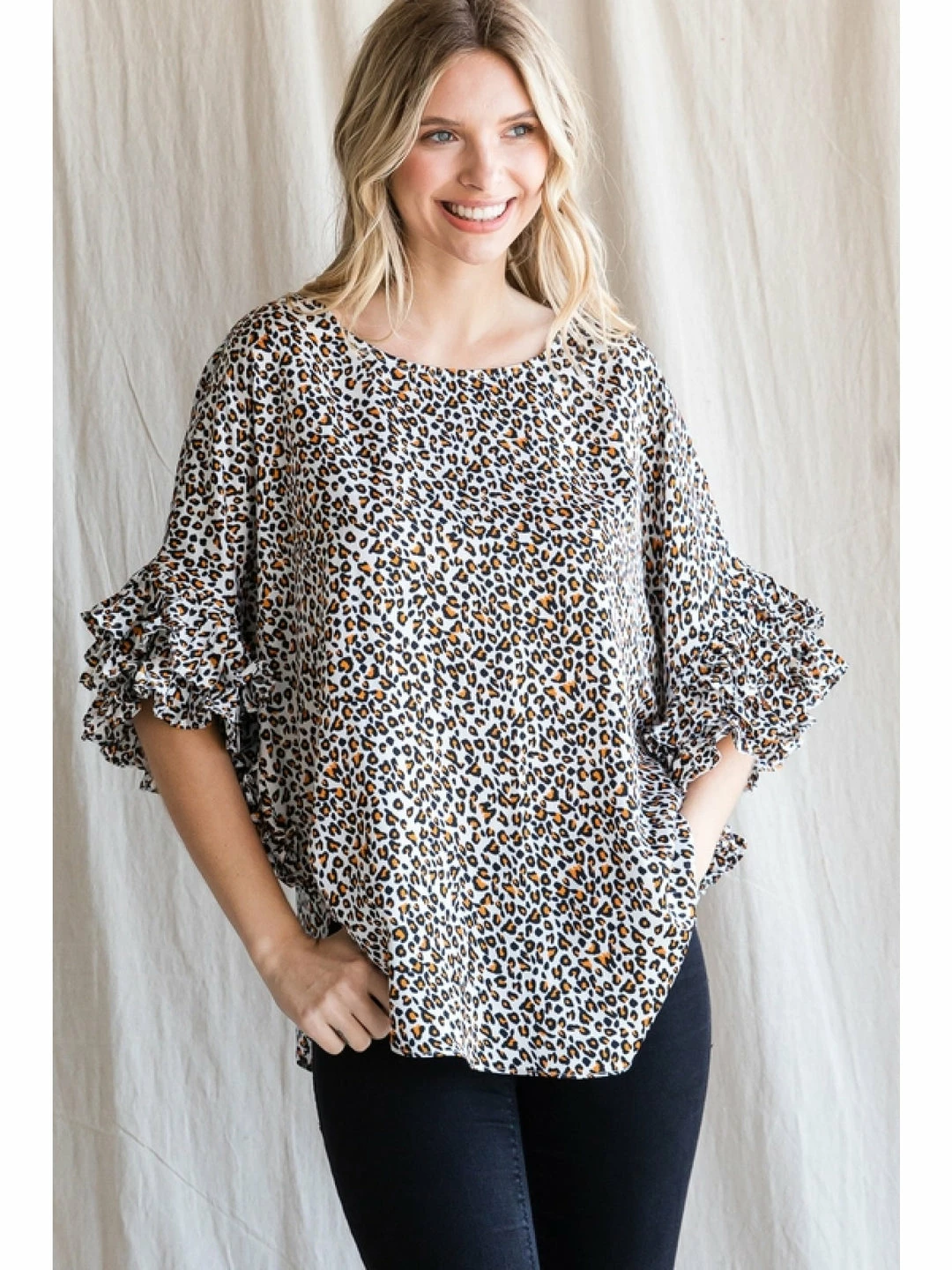 Jodifl New Arrivals Leopard Pleated Sleeve Top 1 Jodifl New Arrivals Leopard Pleated Sleeve Top