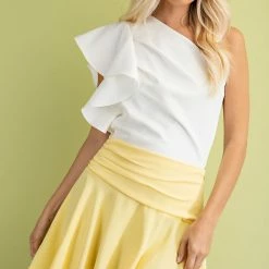 Glam White Pleated One Shoulder Top New Arrivals