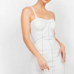 Irishbasic White Rhinestone Mini Dress