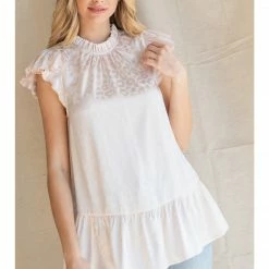 Jodifl Final Sale White/Leopard Satin Top