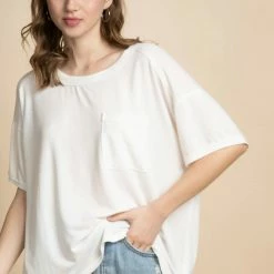 Very J White Pocket Casual Top