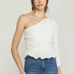 Entro New Arrivals White Gingham One Shoulder Top 13 Entro New Arrivals White Gingham One Shoulder Top