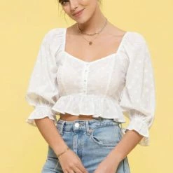 Blu Pepper New Arrivals White 3/4 Sleeve Crop Top