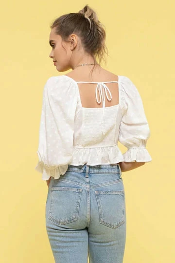 Blu Pepper New Arrivals White 3/4 Sleeve Crop Top 2 Blu Pepper New Arrivals White 3/4 Sleeve Crop Top