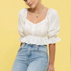 Blu Pepper New Arrivals White 3/4 Sleeve Crop Top 5 Blu Pepper New Arrivals White 3/4 Sleeve Crop Top