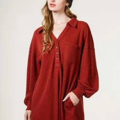 Very J Wine Waffle Knit Dress