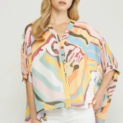 Entro Abstract Print V Neck Top New Arrivals