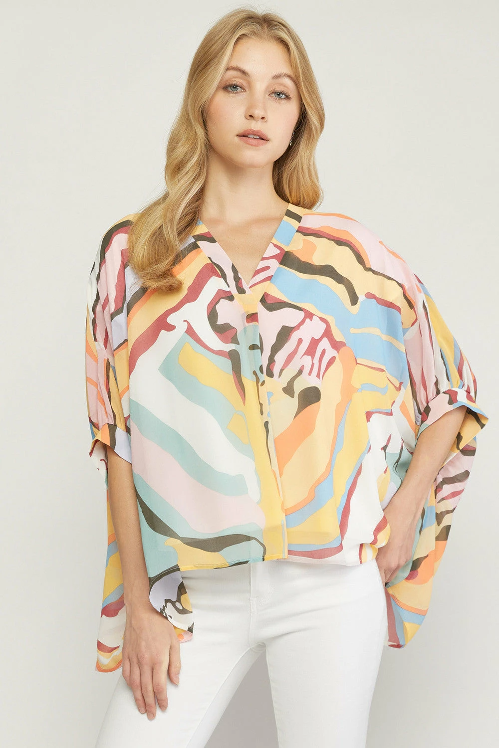 Entro Abstract Print V Neck Top New Arrivals 1 Entro Abstract Print V Neck Top New Arrivals