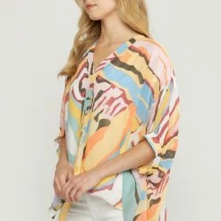 Entro Abstract Print V Neck Top New Arrivals