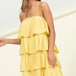 Hyfve New Arrivals Yellow Ruffle Strapless Dress