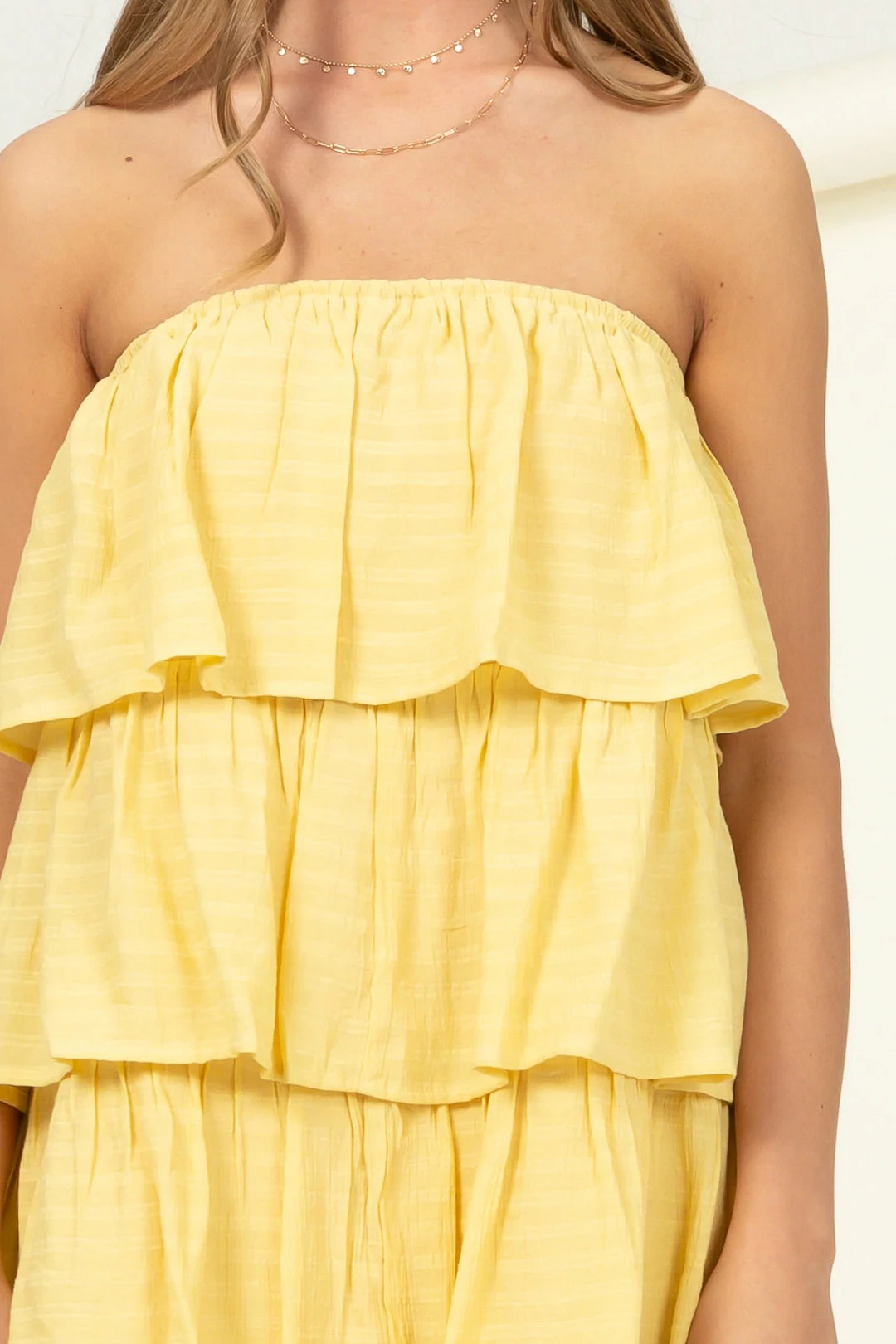 Hyfve New Arrivals Yellow Ruffle Strapless Dress 4 Hyfve New Arrivals Yellow Ruffle Strapless Dress
