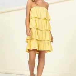 Hyfve New Arrivals Yellow Ruffle Strapless Dress