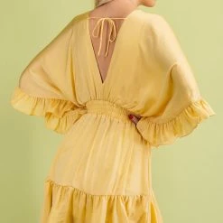 Glam New Arrivals Yellow V Neck Dress